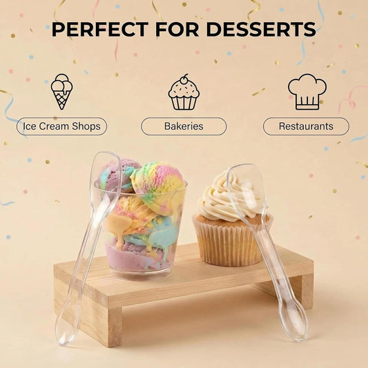 150 Pack 4 Inch Mini Spoons for Desserts - Clear Tasting Spoons, Sample Spoons - Mini Plastic Spoons, Small Plastic Spoons for Dessert - Disposable Dessert Spoons for Party Miniature Cups