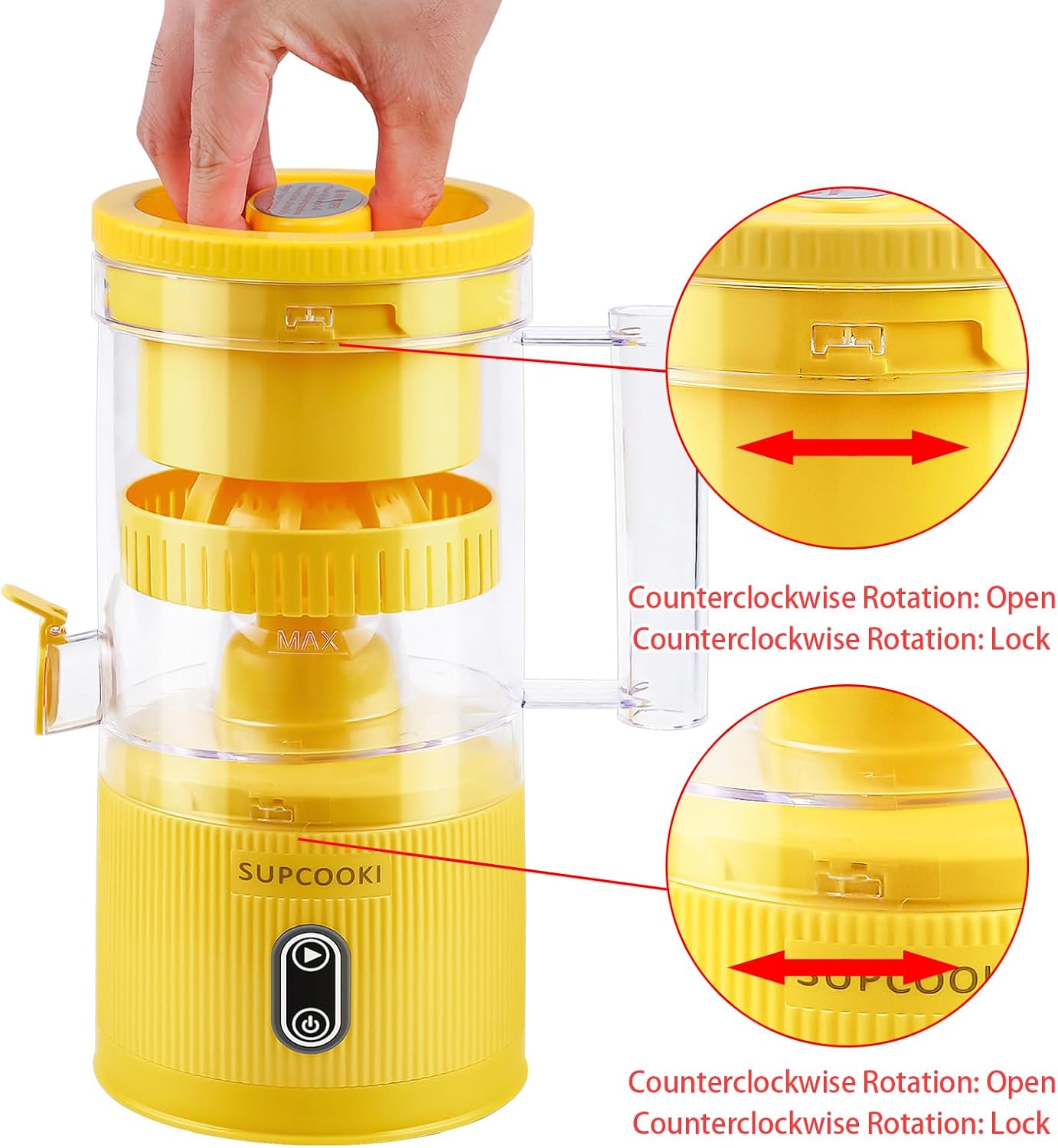 Electric Citrus Juicer, Rechargeable Juicer Machine with USB Cable and Cleaning Brush, Touch Button, Automatic Orange Lime Lemon Grapefruit Squeezer, Easy to Clean Portable Juicer, White