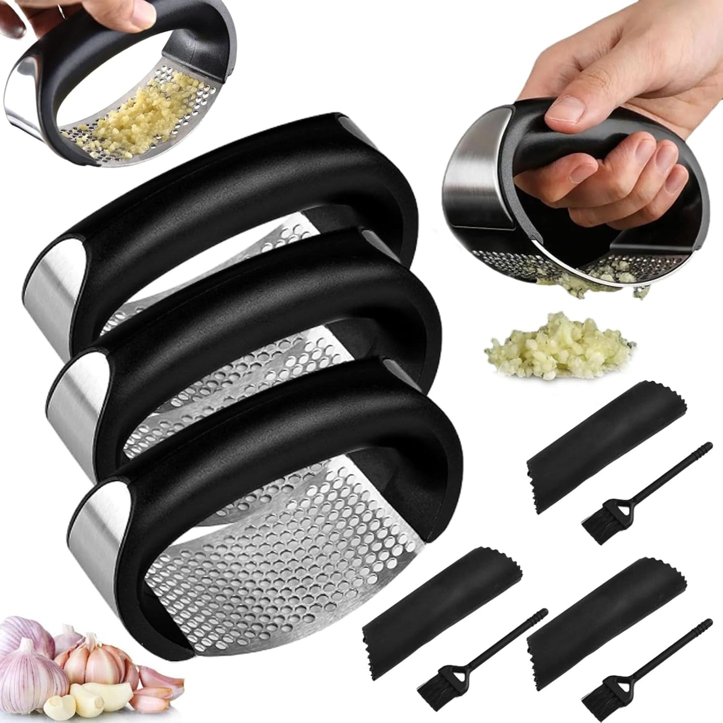 Garlic Presser, Garlic Press Rocker Stainless Steel, Garlics Slicer & Grinder Extracts More Garlics Paste, With Ergonomic Handle, Kitchen Gadgets