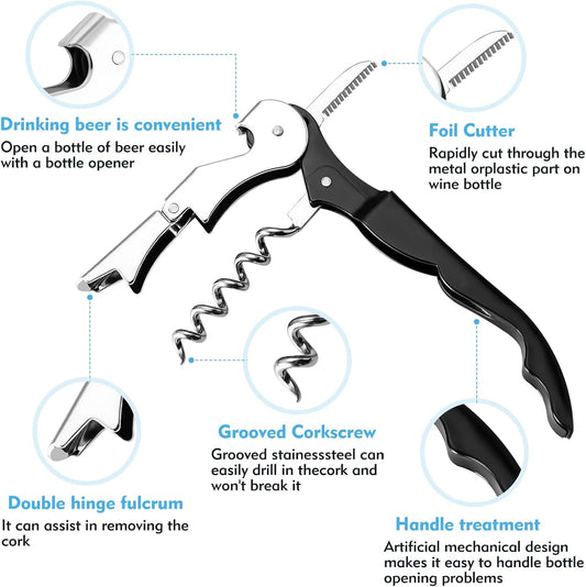 Wine Opener Professional Waiter's Corkscrew Wine Opener Set - Stainless Steel Wine Key with Foil Cutter, Multifunctional Bottle Opener for Wine & Beer