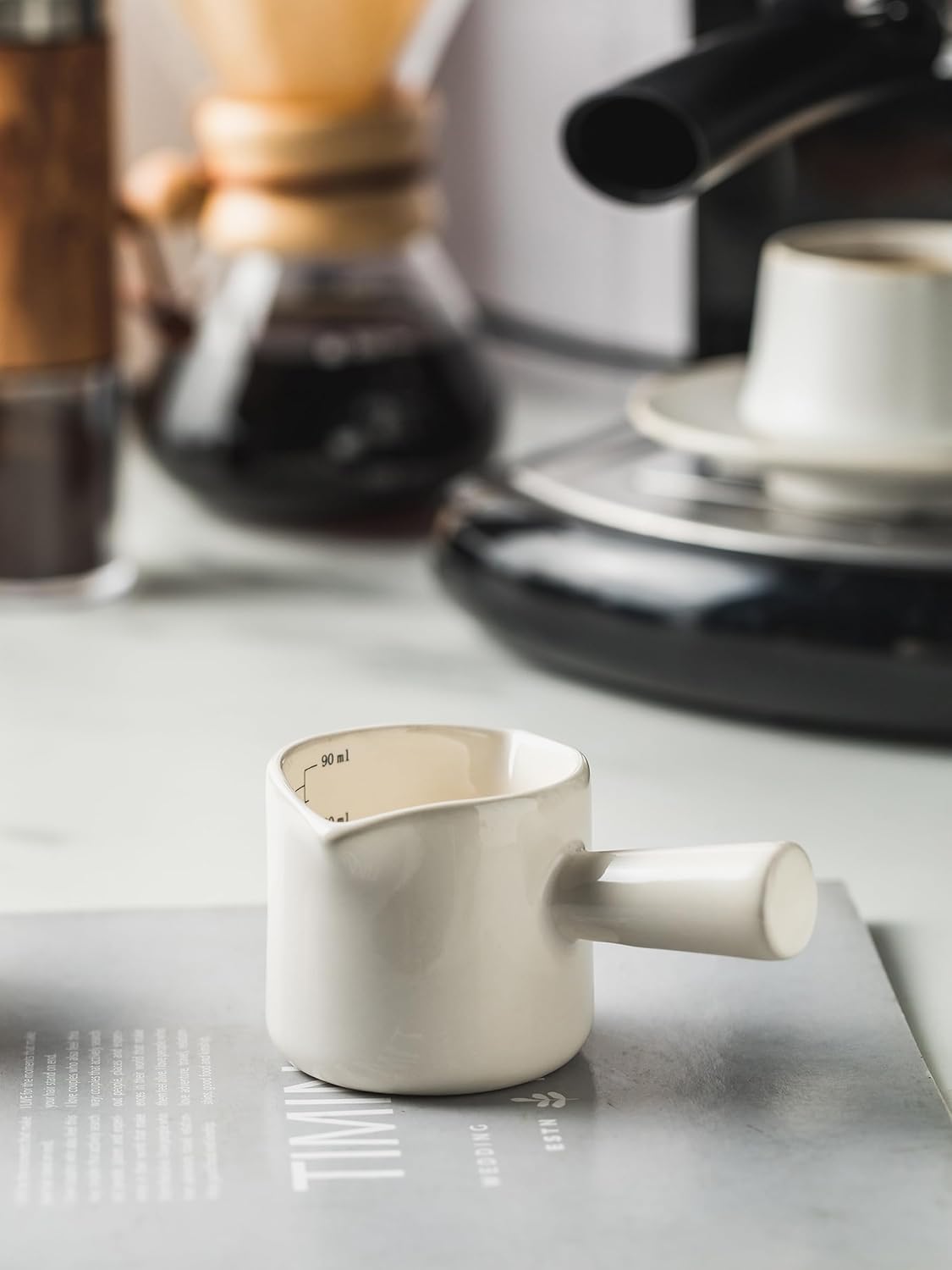 Espresso Cups Ceramic, 200ML Espresso Measuring Cup with Handle, Expresso Shots Cups with Scale, Espresso Accessories, White