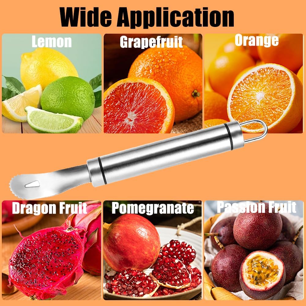 Stainless Steel Orange Peeler Easy and Quick Peeling Long Handle Orange Citrus Peeler Tool Triangle Shovel and Serrated Shovel Orange Peeler Creative Kitchen Gadgets