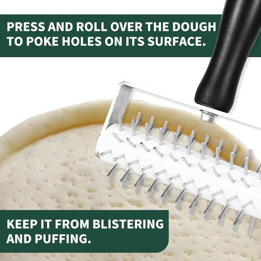 Pizza Dough Docker, Premium Dough Roller with Stainless Steel Spikes, Sturdy Pizza Docking Tool that Prevents Dough from Blistering, Time-Saver for Making Pizza Cookie Pie Pastry