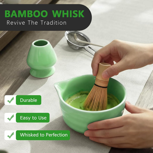 Matcha Whisk Set Matcha Bowl Kit 5 PCS Great for Tea Lover Green