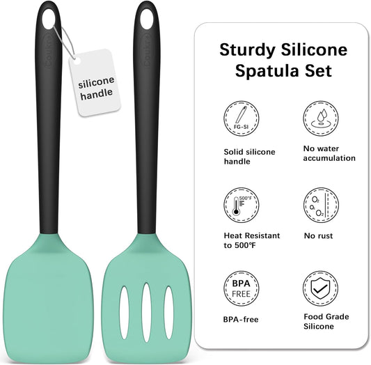 Coukre 2 Pack Silicone Spatula Set, High Heat Resistant, BPA Free Kitchen Spatula, Solid & Slotted Turner for Non-Stick Pans, Sautéing, and Flipping (2, PureBlack)