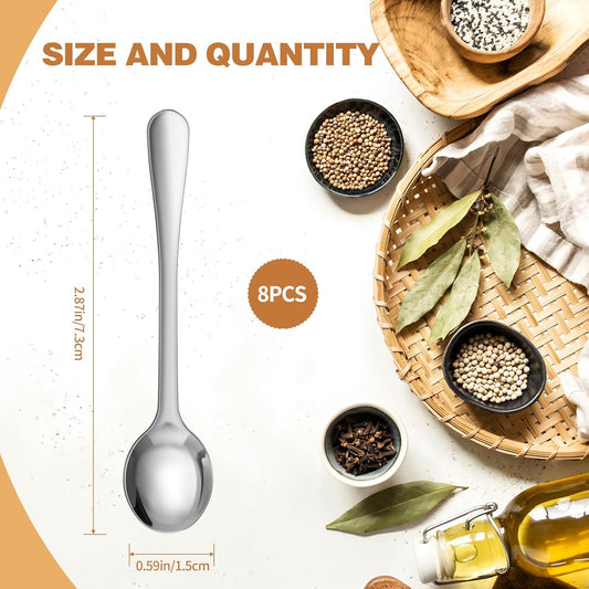 8 PCS Mini Spoons for Desserts, Honey, And Tasting, Small Stainless Steel Tiny Spoons for Spices, Salt, Sugar, Pepper, 2.87" Cute Condiment Scoops