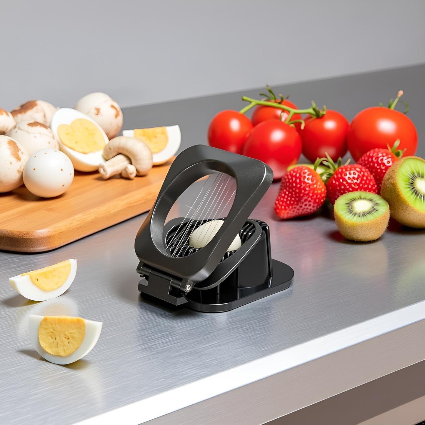 Egg Slicer for Hard Boiled Eggs Egg Cutter Strawberry Slicer Heavy Duty Aluminium Tomato Slicer Stainless Steel Wire Egg Slicer Dicer with 3 Slicing Styles, Easy to Clean