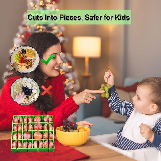 Grapes Cherry Tomatoes Cutter Slicer Half or Quarter Cutting 16Pcs at a Time, Food Grade Material, Dishwasher Safe, Fruit Container Holder Cutter for Salad Kids Baby Toddlers' Snacks