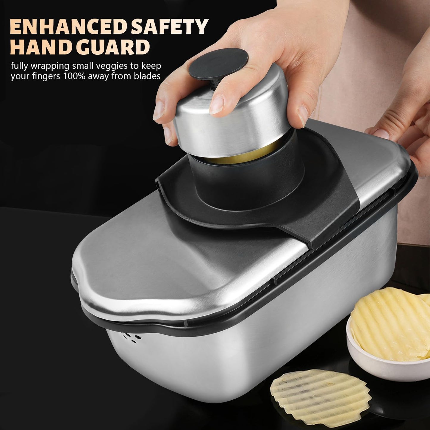 Stainless Steel Vegetable Chopper, 9 Blade Multi Veggie Chopper with Container, Food Cutter Chopper& Grater Mandoline Slicer, Kitchen Tools Gadgets, Onion Slicer, Mincer, Dicer, French Fry Cutter