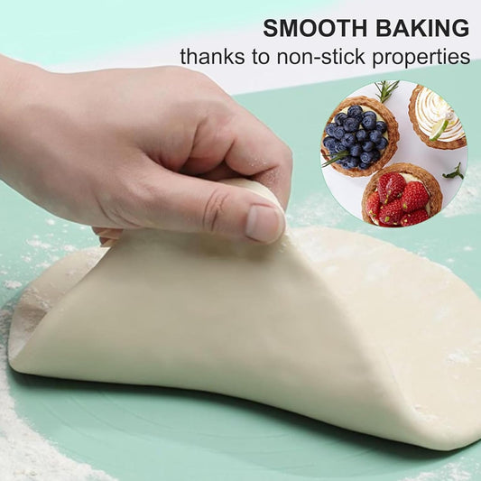 2-Piece Silicone Baking Mat Set with Rolling Pin, Extra Thick Non-Stick Pastry Mats with Measurements, 12-Inch Dough Rolling Mats with Raised Edge for Baking