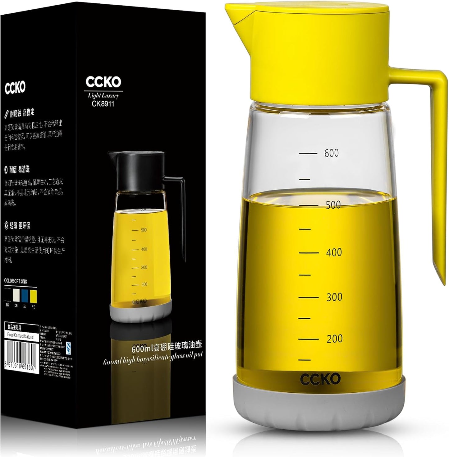 Olive Oil Dispenser Bottle for Kitchen with Leakproof and Dust Cover, Auto-Open & Close Glass Olive Oil Bottle with Non-Slip Bottom 600ml Cooking Oil and Vinegar Cruet Dispenser (Black)