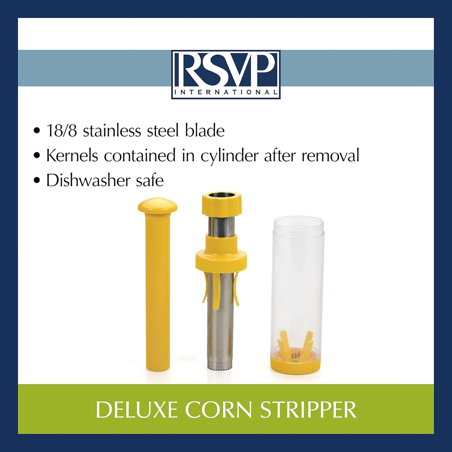 RSVP International Yellow Deluxe Corn Stripper, 10.5" | Quickly Remove Kernels from the Cob | No Splatters or Mess | Dishwasher Safe