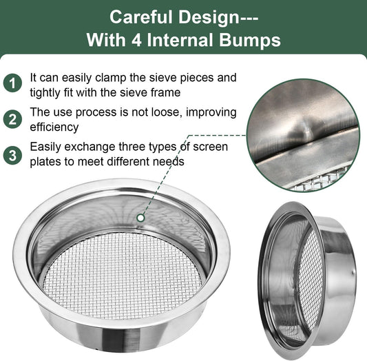 Soil Sieve Set Garden Soil Sifter Stainless Steel Mesh Sifter,Compost Sifter with 1,3,6,9,12mm Sieve Mesh and Bonsai Soil Scoop