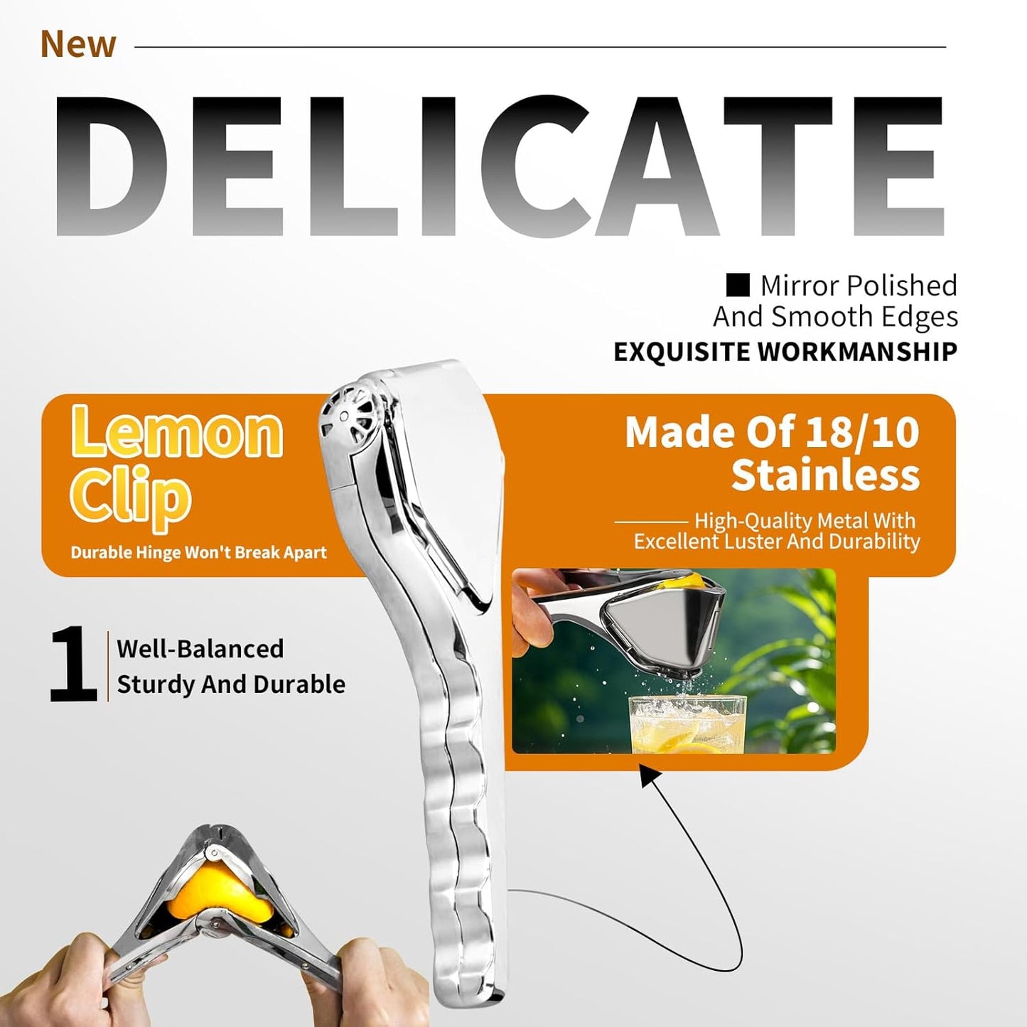 Durable Stainless Steel Manual Lemon Juicer, Handheld Citrus Squeezer for Efficient Juice Extraction from Lemon, Lime & Orange