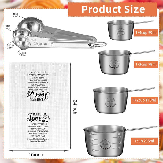 Wedding Gifts for Couples 2026, Bridal Shower Gifts for Bride to Be, Engagement Gift for Newlyweds, Bride Gift, Mr and Mrs Measuring Cups and Spoons Set with Dish Towel