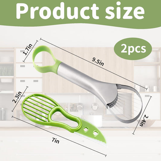 2-Piece Kitchen Gadget Set for Avocado Preparation, Avocado Slicer Tool, Avocado Cutter with Stainless Steel Blade, Ergonomic Handle Design for Easy Slicing and Pitting