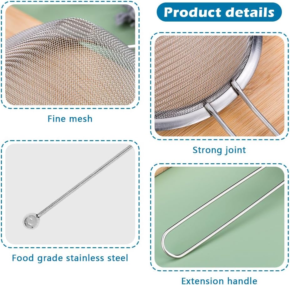 Cocktail Strainer Set, 2 Pack Stainless Steel Fine Mesh Bar Strainers with Muddler, 3.35 in Size, for Cocktails Tea Coffee Juice, Home Bar and Shaker Use