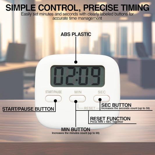 Digital Kitchen Timer Magnetic Backing Stand, Loud Alarm Timers, Timers for Kitchen, Baking, Exercise Training, Study, Count up and Count down Clock, White