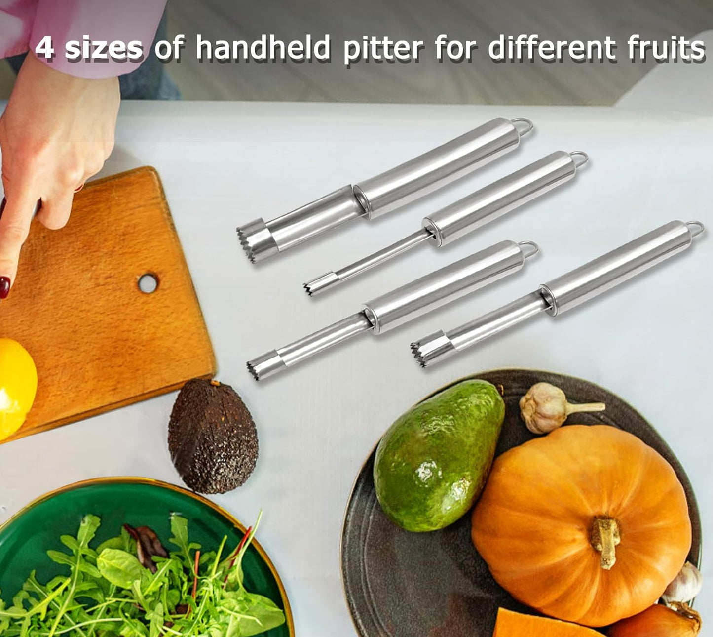 Multi-Function Corer and Pitter Set 4 Pieces Stainless Steel Remover Tools for Apple, Pear, Cherry, Jujube, Red Dates Suitable for Home Kitchen