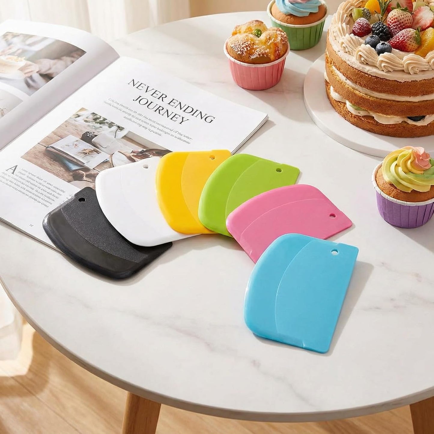TIESOME 12PCS Dough Scraper, Plastic Thickened Bench Scraper 6 Colors Multipurpose Bowl Scraper for Kitchen, Baking, Cake, Bread, Pizza, and Pastry