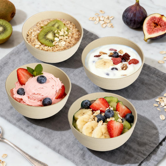 Wheat Straw Bowls Set with Lids, Unbreakable 40 OZ Cereal Bowls Set of 4, Salad Container for Lunch, Microwave & Dishwasher Safe Bowl Set for Kitchen, Picnic, RV, Camping, Multi