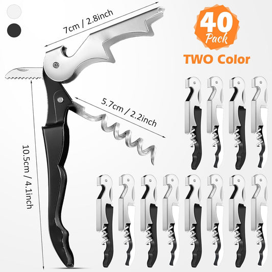 Honoson 40 Pieces Wine Opener Bulk Corkscrew Bottle Wine Key Opener Waiter Metal Heavy Beer Corkscrew Serrated Foil Cutter Key for Servers Home Restaurants Bars Waiter Bartenders (Fresh Colors)