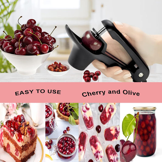 Cherry Pitter, Heavy-Duty Stainless Steel Olive and Cherry Pitters Corer Tool with Space-Saving Lock Design, Multi-Function Cherries Stoner Seed Remover Tool for Making Cherry Jam (Red)