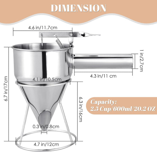 MAOPINER 1200ML 40.5OZ Stainless Steel Pancake Batter Dispenser, Piston Funnel Cake Maker Dispenser, Commercial Chocolate Confectionery Funnel with Stand for Takoyaki and Baking