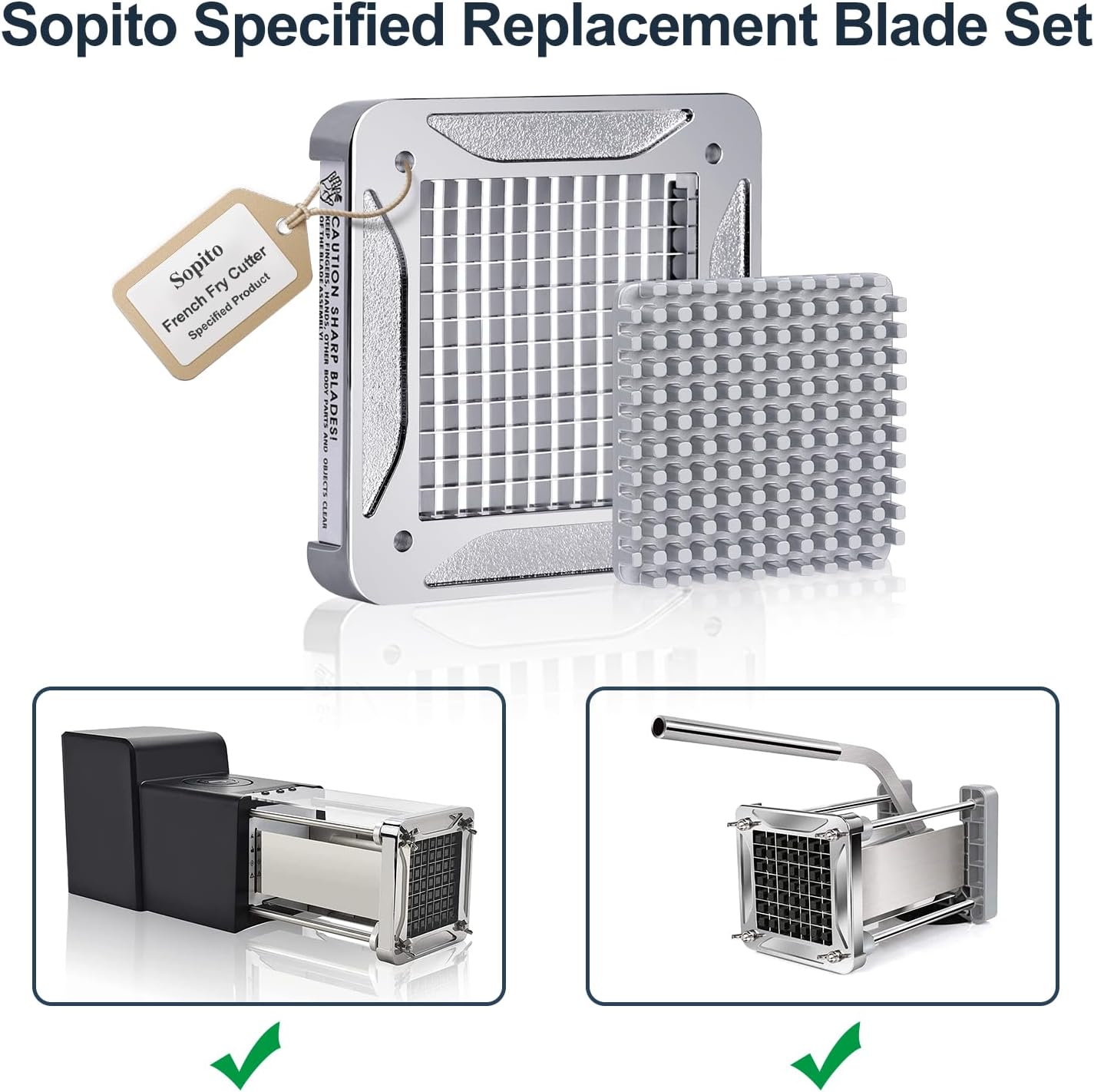 French Fry Cutter, Sopito Professional Potato Cutter Stainless Steel with 3/8-Inch and 1/4-Inch Blade Great for Potatoes Carrots Cucumbers