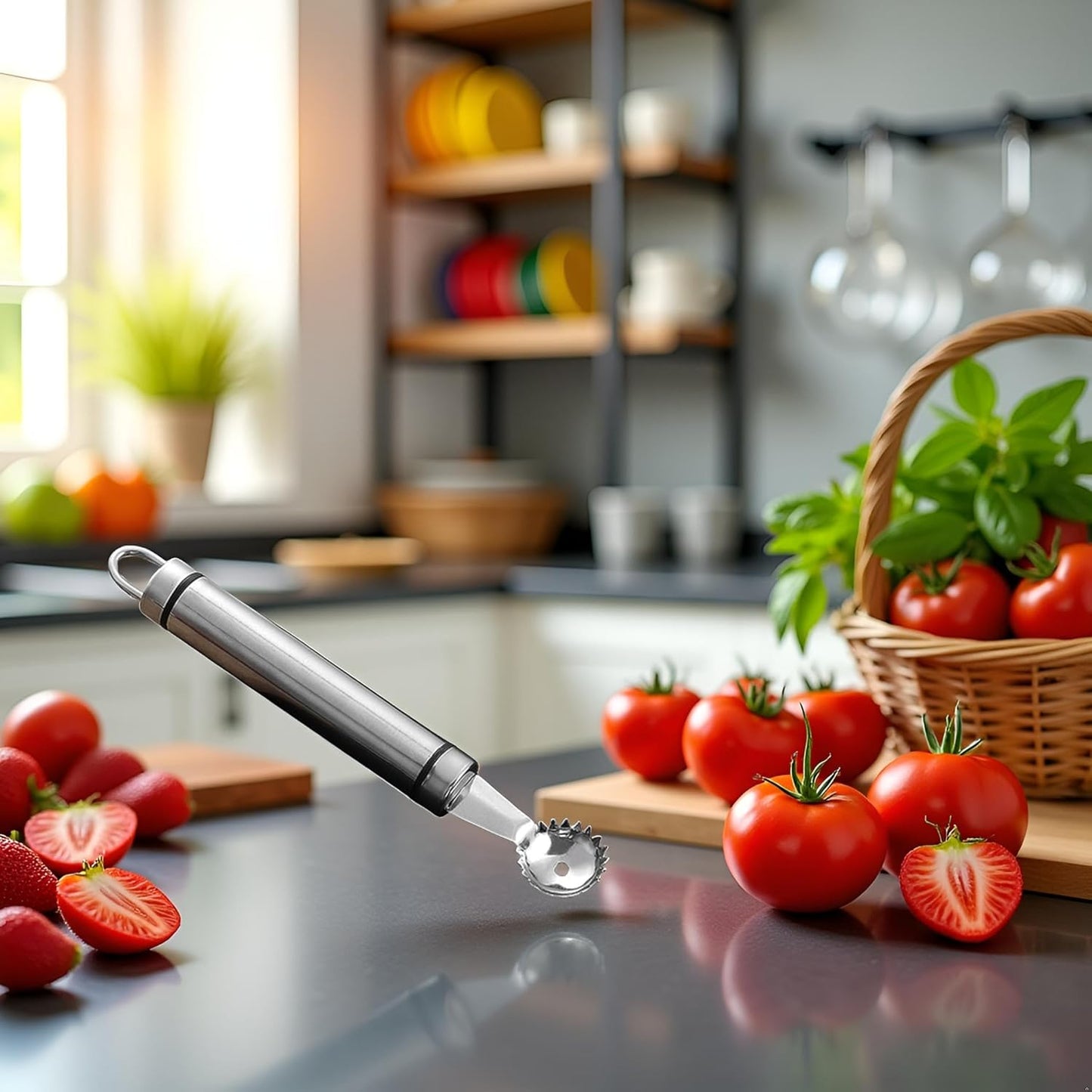 Silver Stainless Steel Strawberry Huller,silver Multi Function Strawberry Huller and Tomato Stem Corer Tool,for Strawberry,Tomato,Vegetable and Fruit Corer Practical Kitchen Tool Corers and Pitters