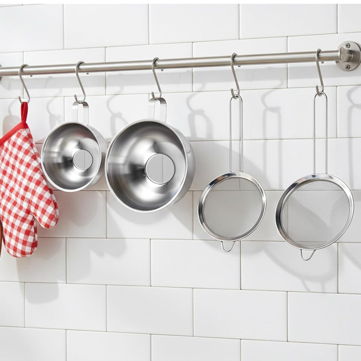 4 Pieces Stainless Steel Funnels with Fine Mesh Strainer, 2 Size Kitchen Canning Funnels Food Can Drainer Strainer with Handle