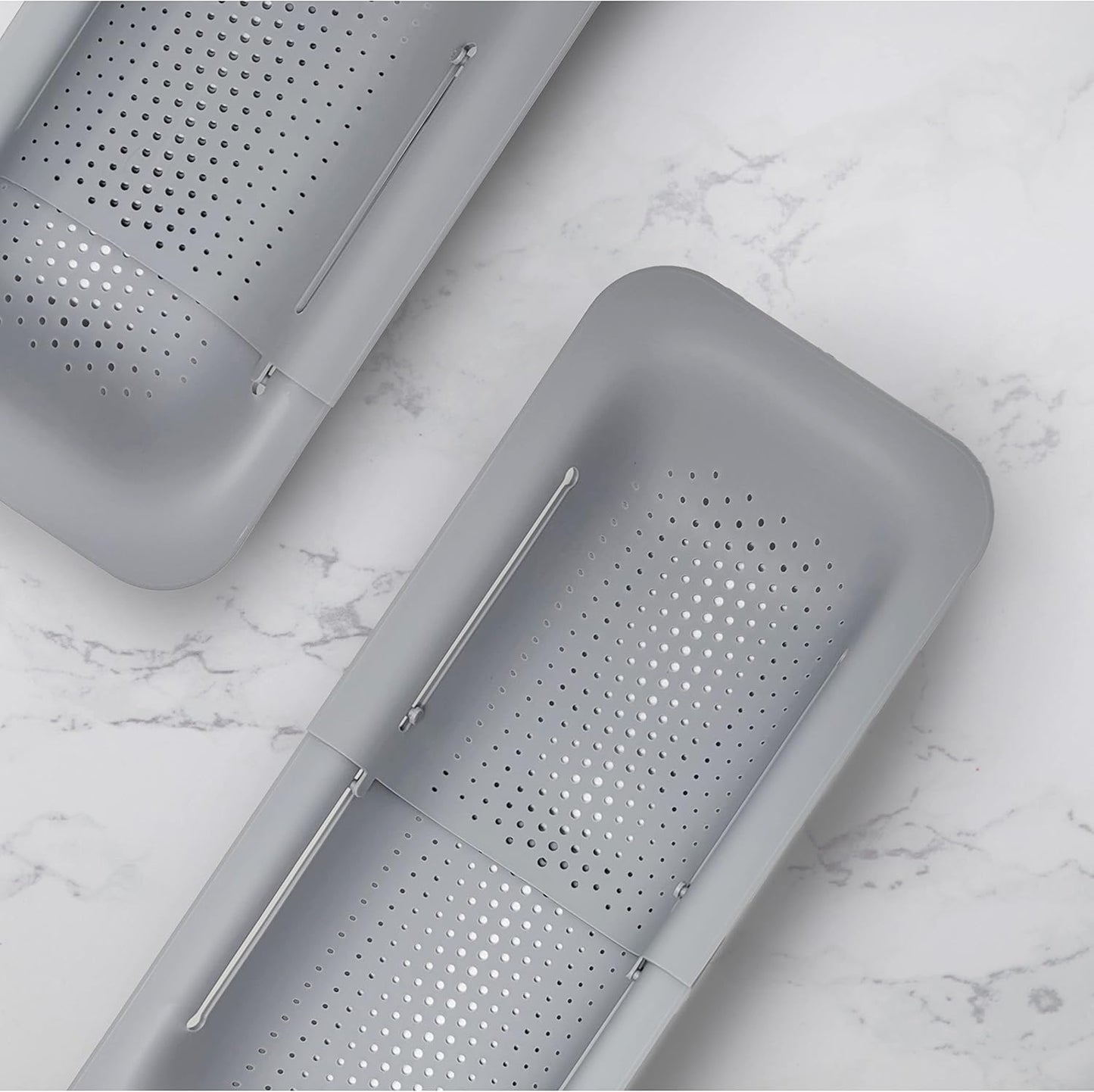 Makerstep Over the Sink Colander Strainer Basket - Expandable, Wash, Drain, and Dry. - New Home Kitchen Essentials, Multifunctional Kitchen Gadgets, Grey 14.25x8