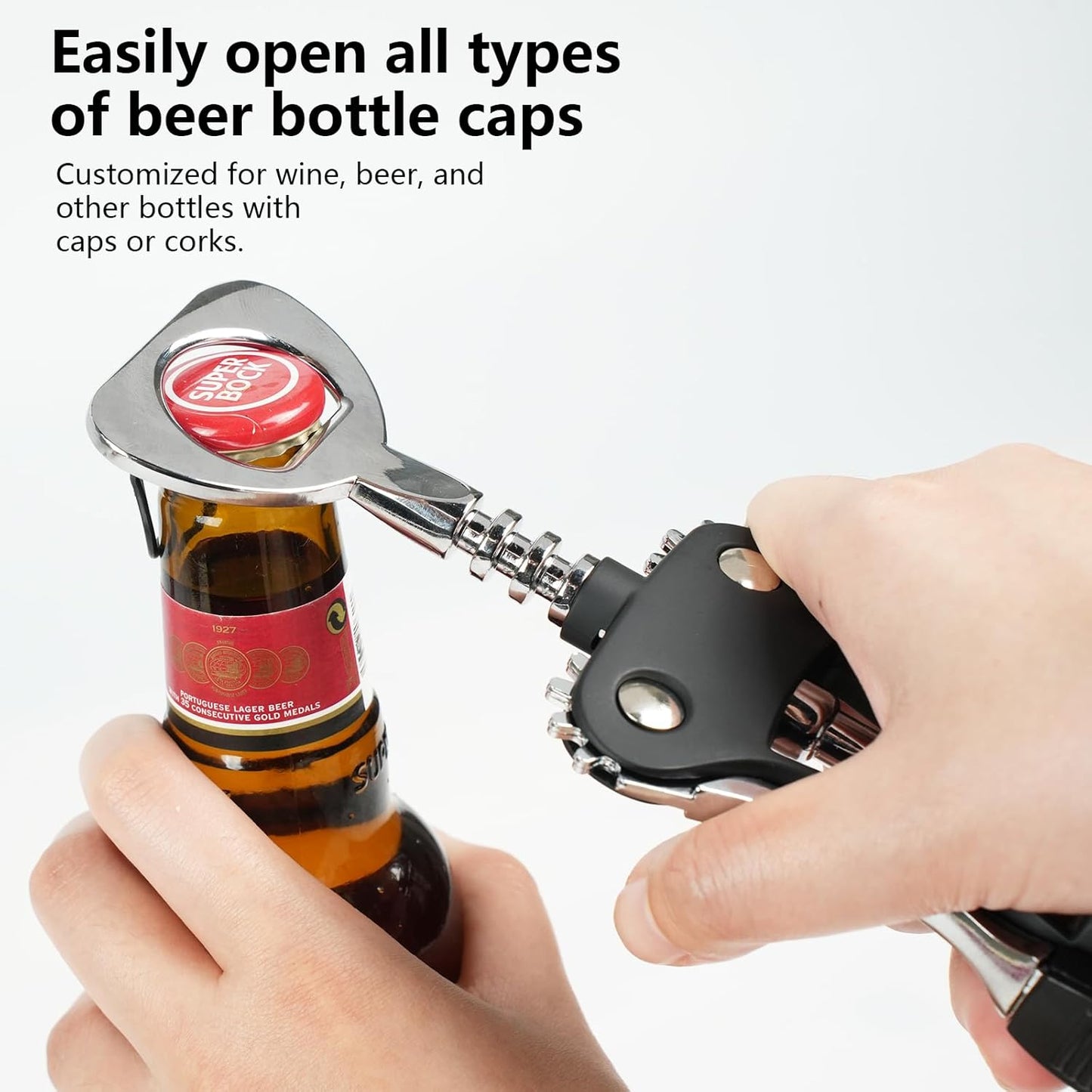 Wine Opener, Zinc Alloy Wine Bottle Opener, Wing Corkscrew Wine Bottle Opener, 2-in-1 Multifunctional Design (black)