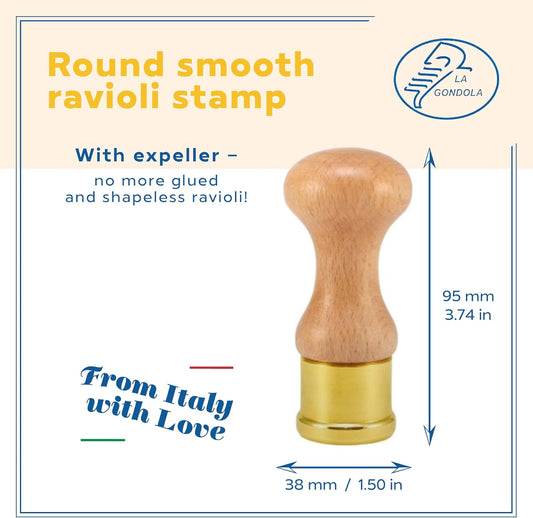 La Gondola Homemade Ravioli Stamp - Round Festooned 1.97in | Italian Pasta Making Tool for Home and Business | Brass & Natural Wood | Sturdy & Easy to Use Ravioli Stamp | Ravioli Cutter Made in Italy