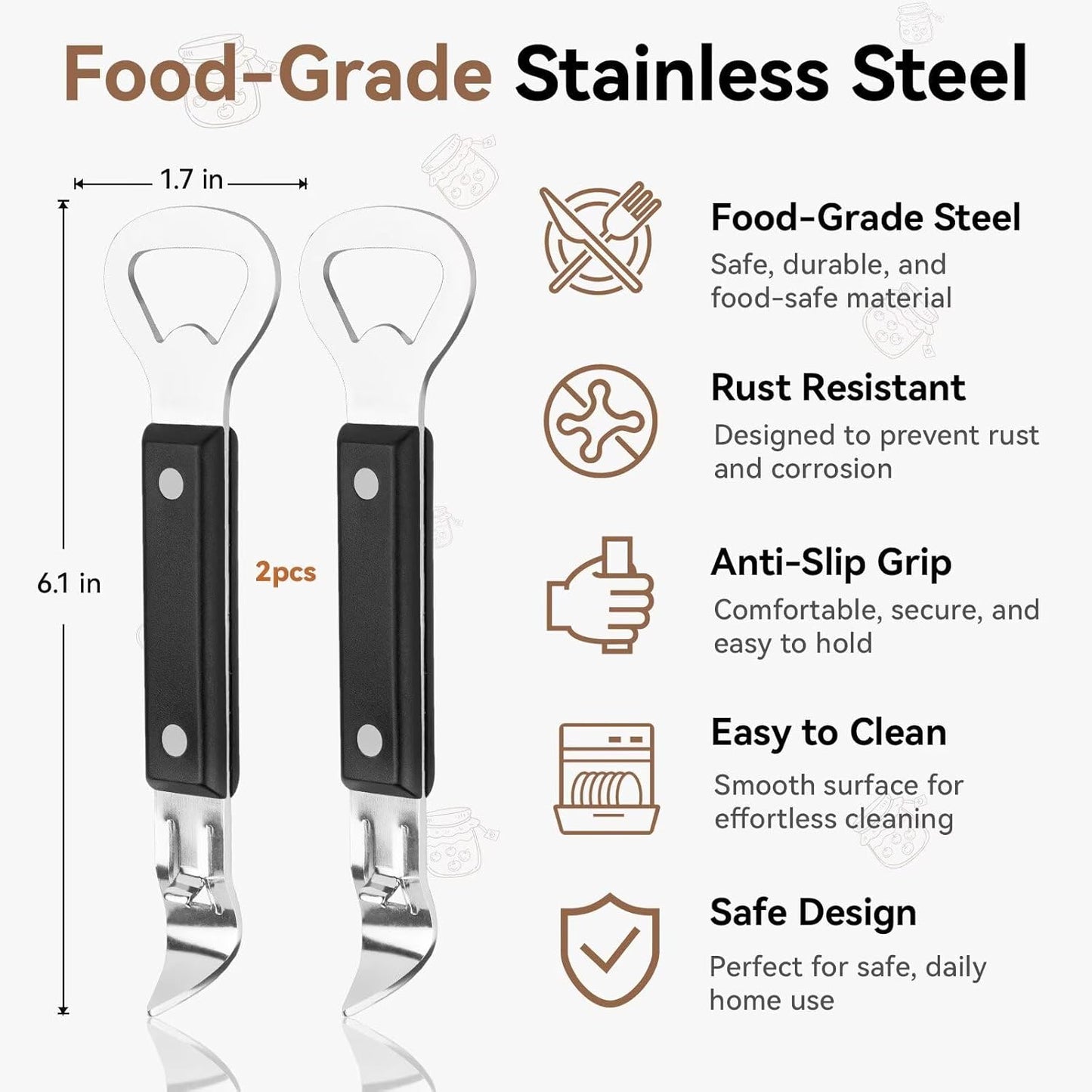 Anyongora 2-in-1 Can Punch Opener & Bottle Opener, Can Opener, Stainless Steel, Non-Slip Handle, Compact 6.1", For Traditional Cans (No Pull-Tab) & Pry-Off Bottle Caps