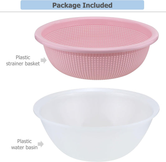 EIKS Plastic Water Basin with Strainer Basket for Washing Draining Vegetables Fruit Grains Salad Cooing Preparation in Home Kitchen