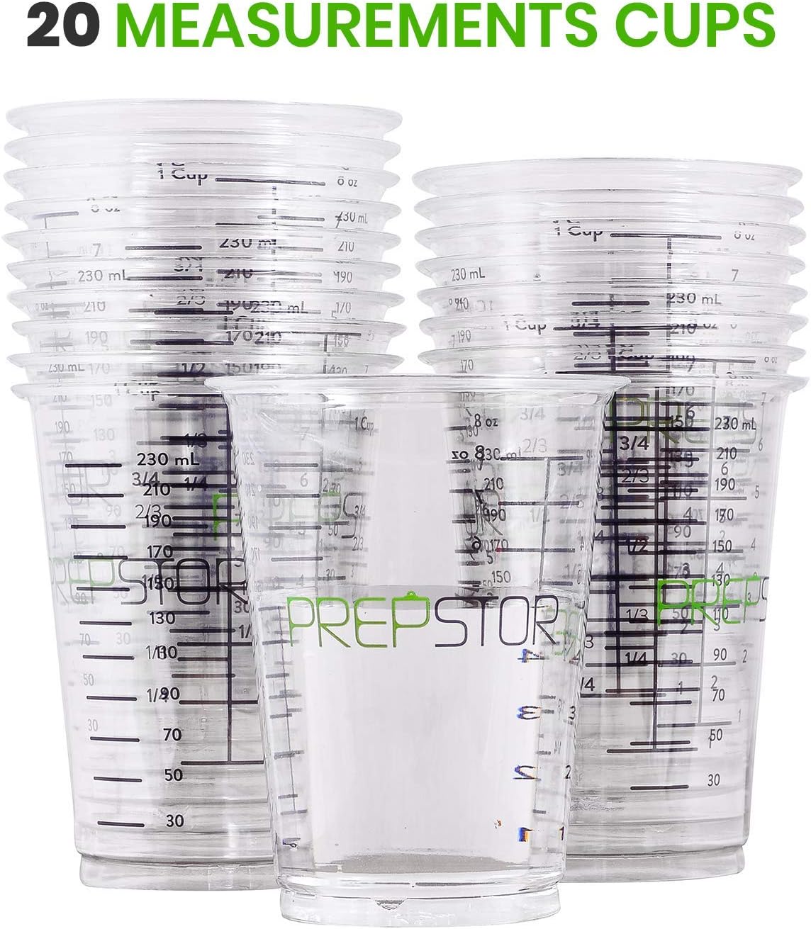 Disposable Measuring Cups for Resin - Pack of 20 8oz Clear Plastic Measuring Cup for Epoxy Resin, Stain, Paint Mixing - Half Pint Reusable Multipurpose Mixing Cups for Cooking and Baking