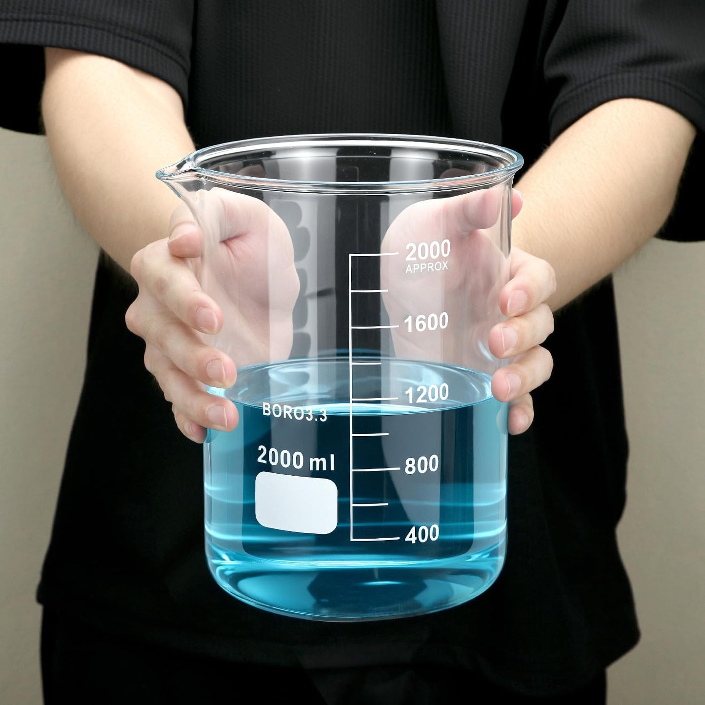 QWORK Borosilicate Glass 2000ml Beaker – Double Scale Measuring Cup for Lab, Classroom & Experiment Use
