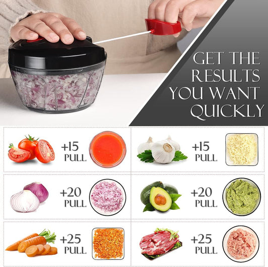 Ourokhome Manual Food Processor Vegetable Chopper, Portable Hand Pull String Garlic Mincer Onion Cutter for Veggies, Ginger, Fruits, Nuts, Herbs, etc., 500ml, Deep Blue