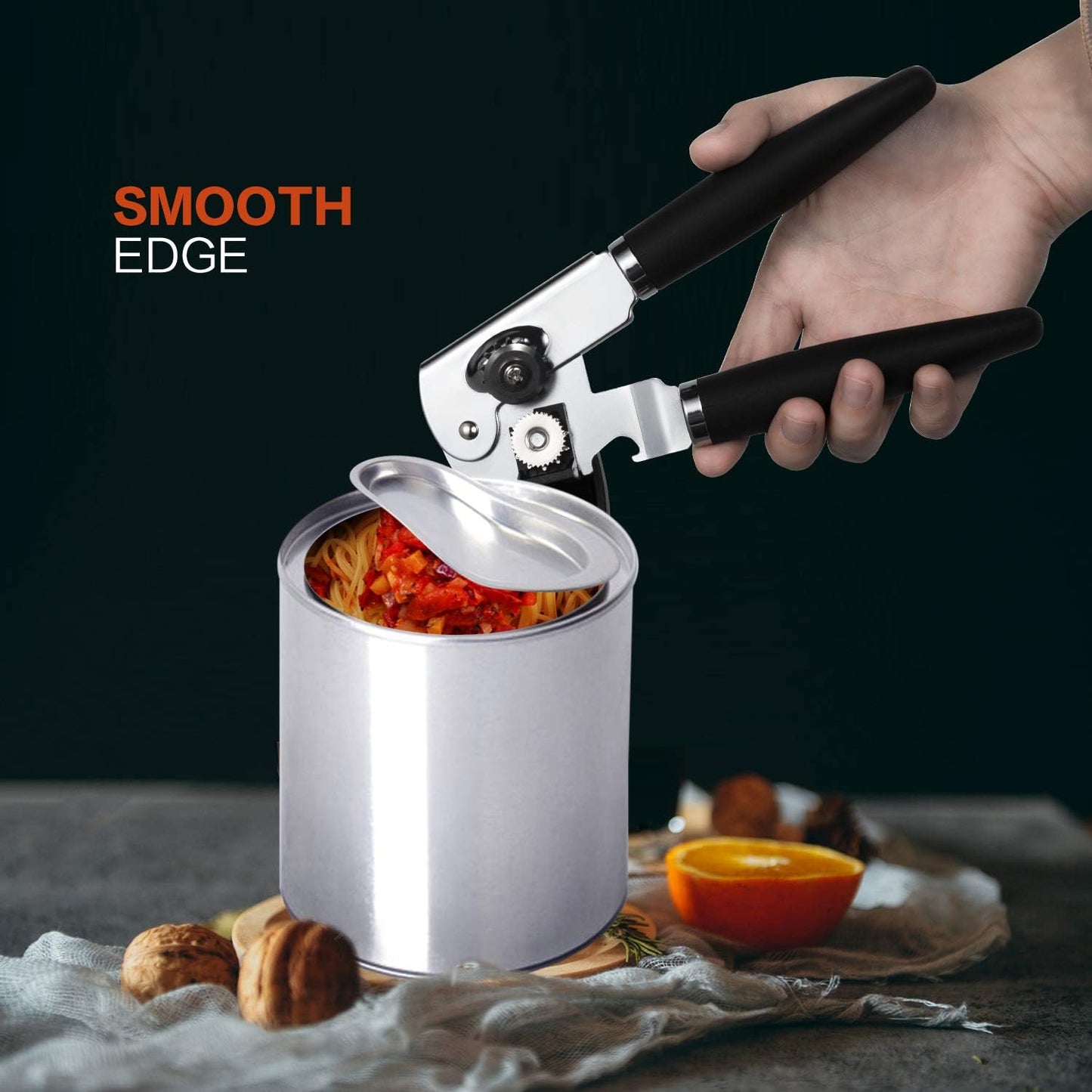 Can Opener Stainless Steel Manual Can Opener Easy Turn Knob Sharp Cutting Wheel Good Grips with Built-in Bottle Opener