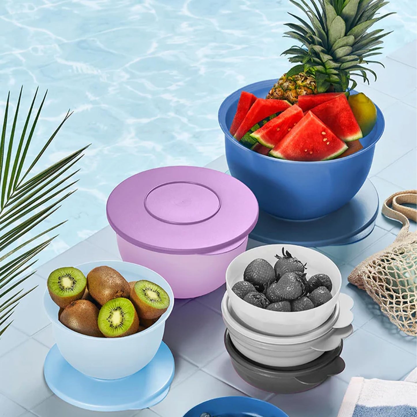 Tupperware Impressions Classic 3 Piece Food Storage Bowl Set in Blue and Purple, Dishwasher Safe and BPA Free (3 Containers, 3 Lids)