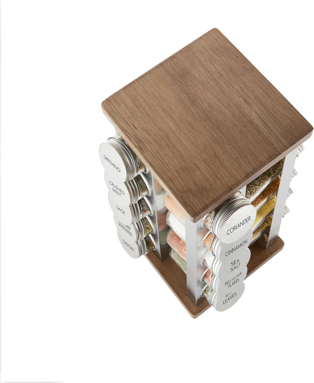 Kamenstein 20 Jar Revolving Countertop Spice Rack with Spices Included, FREE Spice Refills for 5 Years, Polished Stainless Steel with Black Caps, 30020