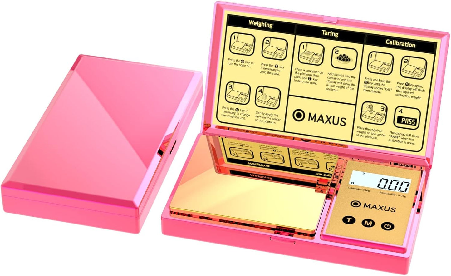 MAXUS Digital Pocket Gram Scale 500g x 0.01g High Precision with Tray, Weighs Small Food, Jewelry, Ounces, Grains, LCD Display, Tare Function