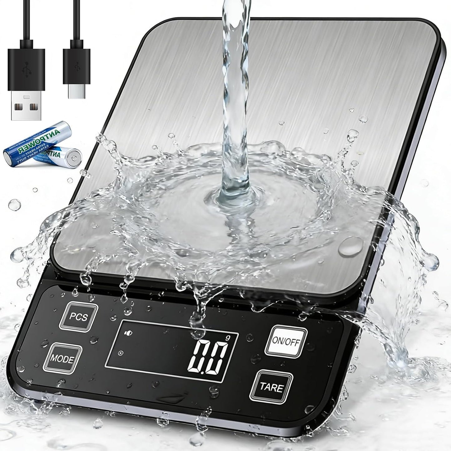Waterproof Kitchen Scale, 5kg/11lb Food Scale Precisely Measures Grams and Ounces for Baking and Cooking, Stainless Stee Digital Scale with Backlight for Food