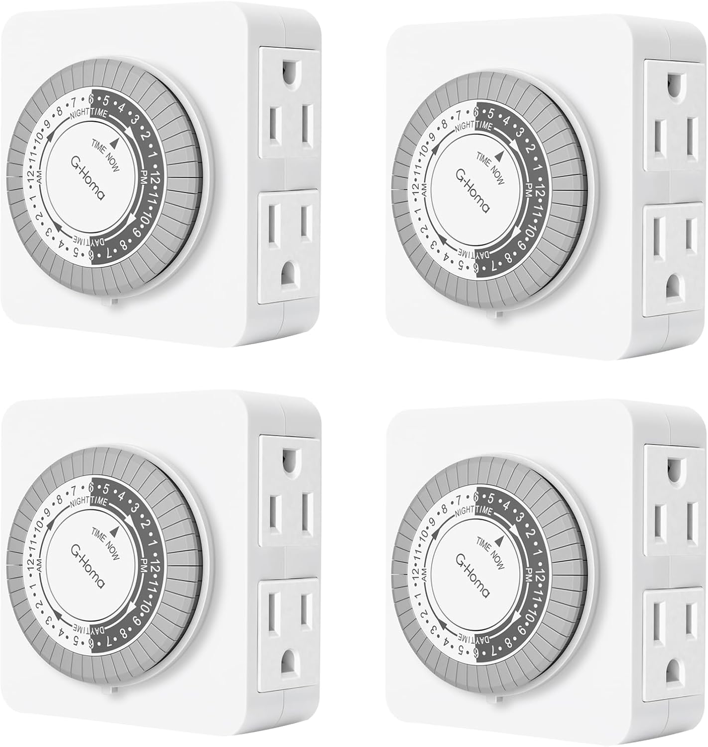 G-Homa 24-Hour Mechanical Timer Outlet with 2 Grounded Outlets - For Lamps, Holiday Lights