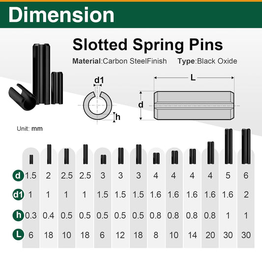 Mrdilla 460 Pcs Roll Pin Assortment, Metric Slotted Spring Pins, M1.5 M2 M2.5 M3 M4 M5 M6