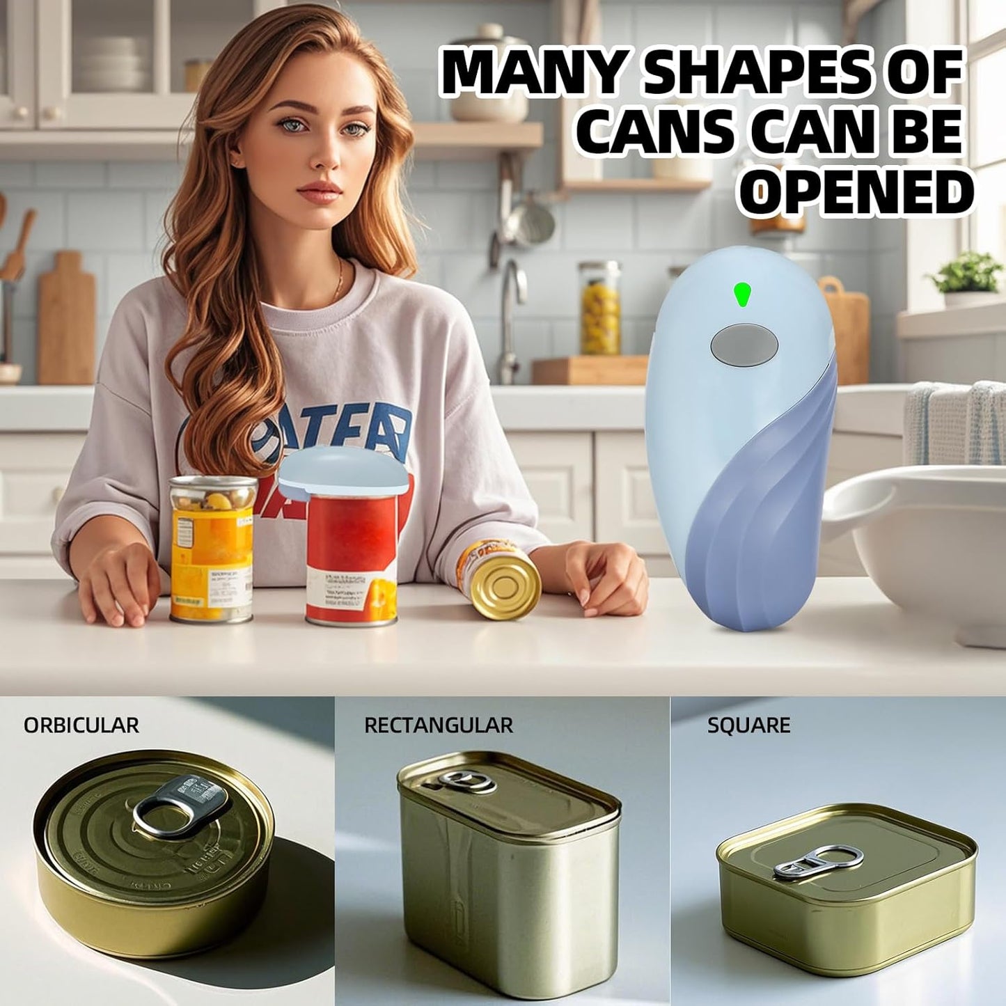 Rechargeable Auto Electric Can OpenerTouch Side Cut Opener Open Your Cans with A Simple Press of Button - Automatic,Smooth Edge,Food-Safe,for Kitchen for Seniors with Arthritis Small Size (Black)