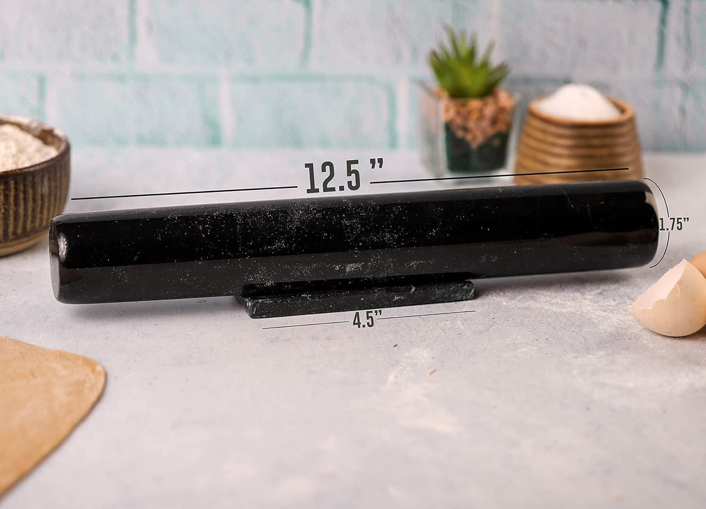 Marblous Krafts Marble French Rolling Pin for Dough, Black 12.5" Inches marble rolling pin with stand - rolling pins for baking and dough roller.