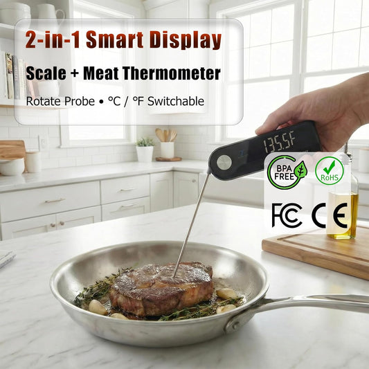 11lb/5kg Digital Kitchen Food Gram Scale with Pull Out Display, 0.1g/0.001oz Precision Wireless Bakery Scale, LED Backlight, 5 Units, USB Rechargeable, Stainless Steel Platform