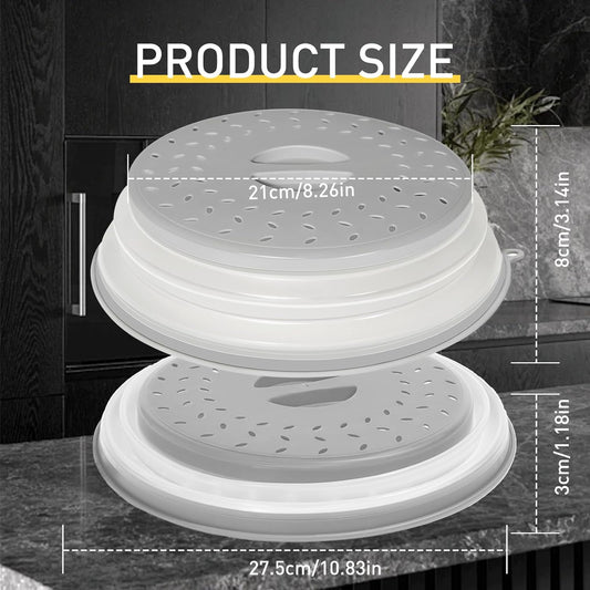 CasaCulina 2 Pack Collapsible Microwave Splatter Cover, Vented Microwave Lid with Hook Hole, Splatter Guard for Plate Dish Bowl, Vegetable Fruit Colander Multi-function Kitchen Gadget(Grey & Red)